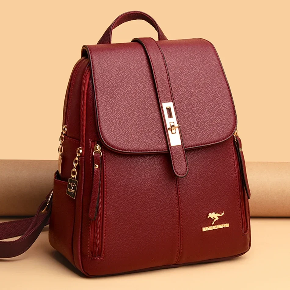 Luxury Zipper Bags - Женский кожаный рюкзак большой емкости, винтажная